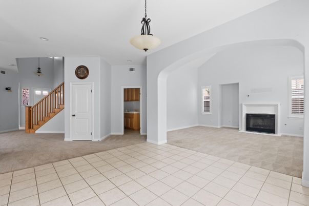 Empty room, Fireplace, Interior, Pendant Lights, Recessed Lighting