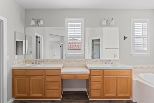 Bathroom, Dual Sink Vanities, Interior, Wood Texture Flooring