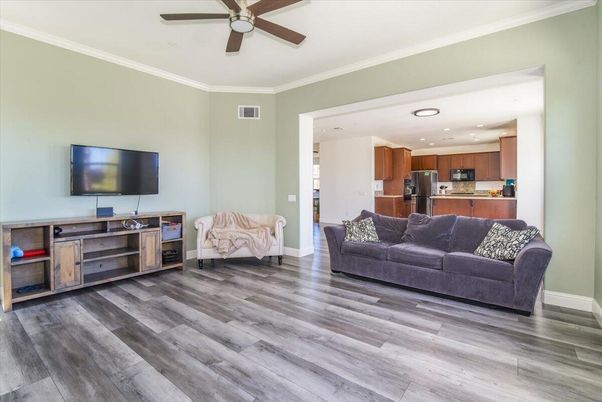 Interior, Kitchen, Living room, Recessed Lighting, Stainless Steel Appliances, Wood Texture Flooring