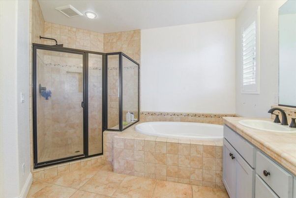 Bathroom, Glass Shower, Interior, Recessed Lighting, Tile Countertops