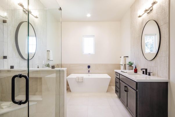 Bathroom, Dual Sink Vanities, Free Standing Baths, Glass Shower, Interior, Recessed Lighting