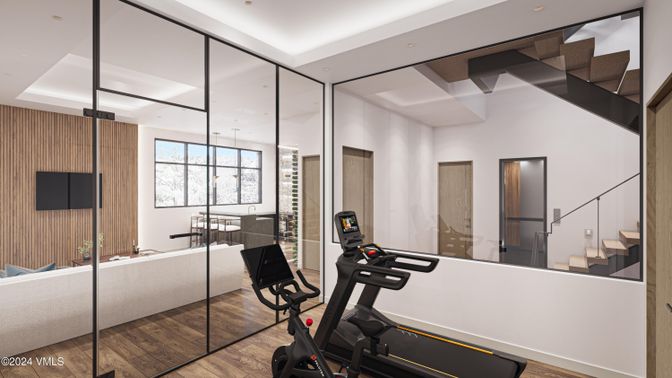 Fitness Equipment, Interior, Recessed Lighting, Wood Texture Flooring