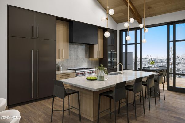 Interior, Kitchen, Pendant Lights, Stainless Steel Appliances, Wooden Beams, Wooden Ceilings, Wood Texture Flooring