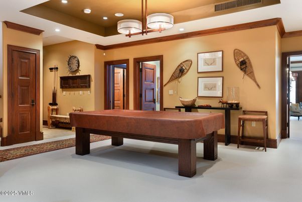 Billiard Table, Chandelier, Game Room, Interior, Recessed Lighting