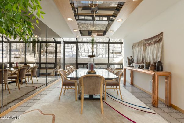 Dining room, Interior, Recessed Lighting, Wooden Beams