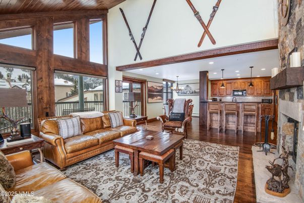 Fireplace, Interior, Kitchen, Living room, Pendant Lights, Recessed Lighting, Wooden Ceilings, Wood Texture Flooring