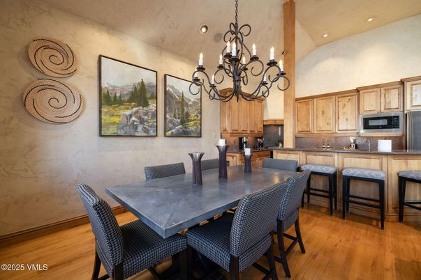 Chandelier, Dining room, Interior, Kitchen, Recessed Lighting, Wood Texture Flooring