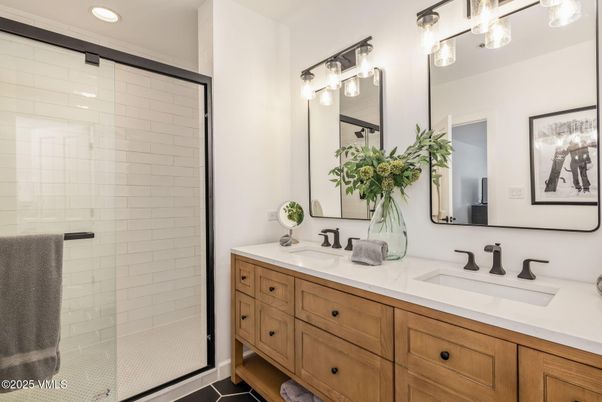 Bathroom, Dual Sink Vanities, Glass Shower, Interior, Recessed Lighting