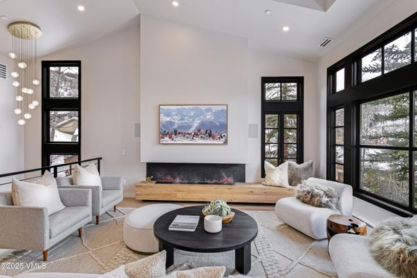 Interior, Living room, Pendant Lights, Recessed Lighting, Wood Texture Flooring