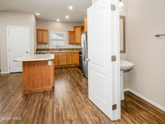 Interior, Kitchen, Recessed Lighting, Wood Texture Flooring