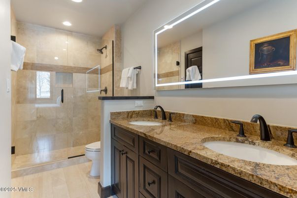 Bathroom, Dual Sink Vanities, Glass Shower, Interior, Recessed Lighting