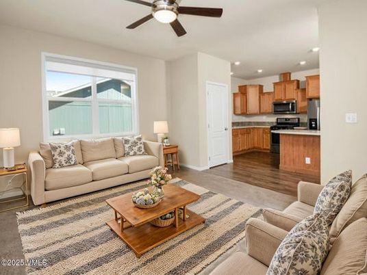Interior, Kitchen, Living room, Recessed Lighting, Stainless Steel Appliances, Wood Texture Flooring