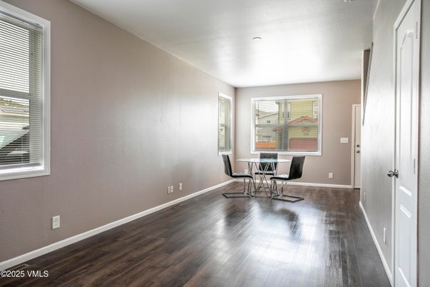 Dining room, Interior, Recessed Lighting, Wood Texture Flooring