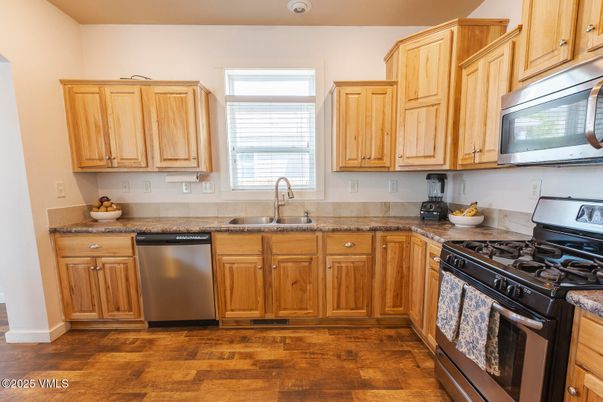 Interior, Kitchen, Stainless Steel Appliances, Wood Texture Flooring