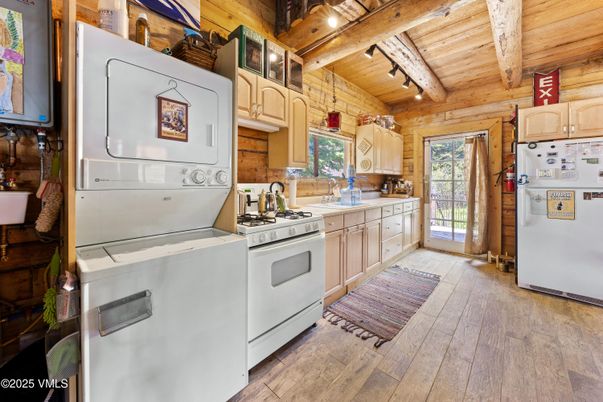 Interior, Kitchen, Utility Closets, Washer, Wooden Beams, Wooden Ceilings, Wood Texture Flooring, Wooden Walls
