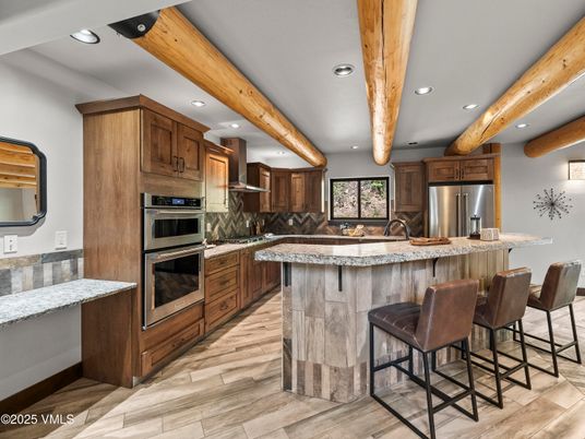 Interior, Kitchen, Recessed Lighting, Stainless Steel Appliances, Wooden Beams, Wood Texture Flooring