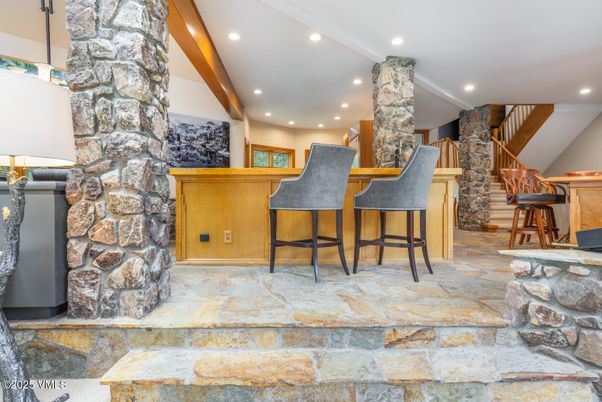 Interior, Recessed Lighting, Stone Walls, Wooden Beams
