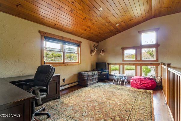 Home Office, Interior, Recessed Lighting, Wooden Ceilings, Wood Texture Flooring
