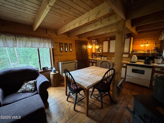 Dining room, Interior, Kitchen, Pendant Lights, Wooden Beams, Wooden Ceilings, Wood Texture Flooring, Wooden Walls