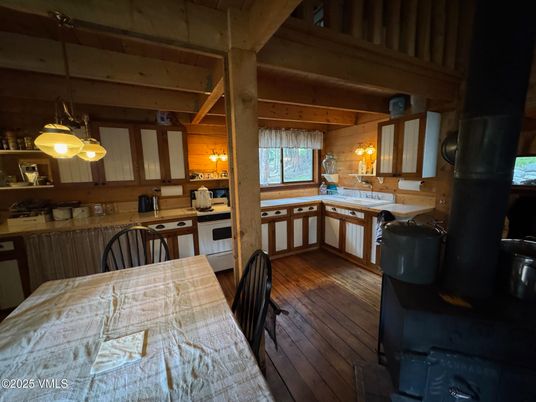 Interior, Kitchen, Pendant Lights, Wooden Beams, Wood Texture Flooring