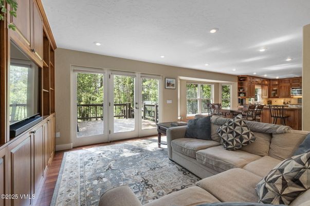 Dining room, Interior, Kitchen, Living room, Recessed Lighting, Wood Texture Flooring