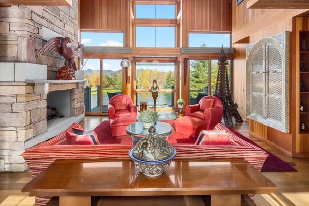 Fireplace, Interior, Living room, Stone Walls, Wood Texture Flooring, Wooden Walls