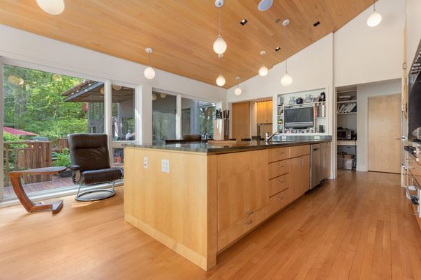 Interior, Kitchen, Pendant Lights, Wooden Ceilings, Wood Texture Flooring