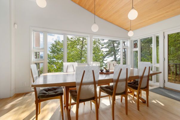 Dining room, Interior, Pendant Lights, Wooden Ceilings, Wood Texture Flooring