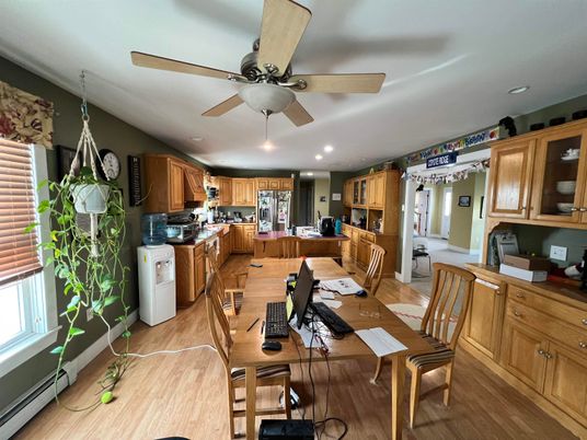 Dining room, Interior, Kitchen, Recessed Lighting, Wood Texture Flooring