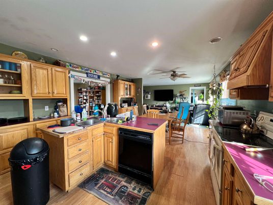Dining room, Interior, Kitchen, Recessed Lighting, Wood Texture Flooring