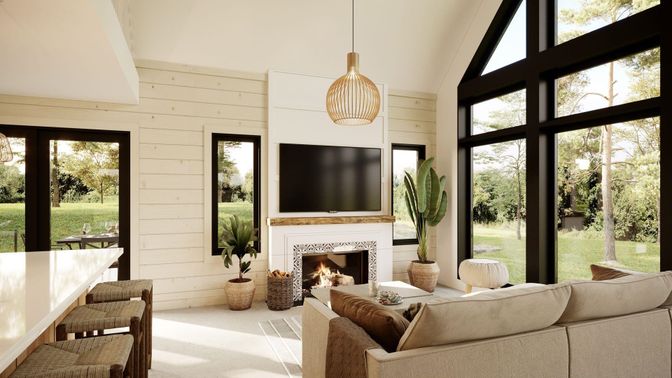 Fireplace, Interior, Living room, Pendant Lights