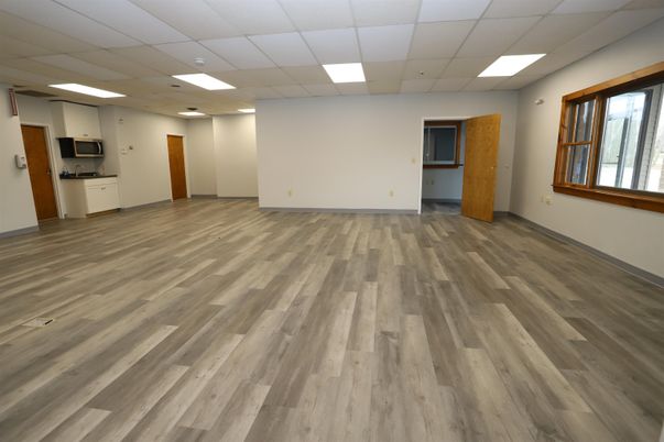 Empty room, Interior, Kitchen, Recessed Lighting, Wood Texture Flooring