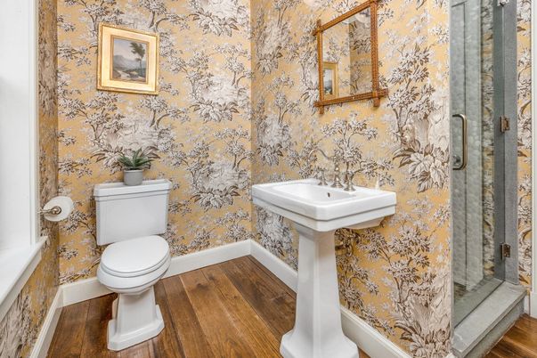 Bathroom, Glass Shower, Interior, Wood Texture Flooring