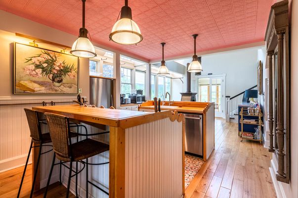 Interior, Kitchen, Pendant Lights, Stainless Steel Appliances, Wood Texture Flooring