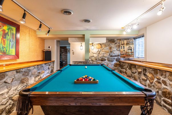 Billiard Table, Game Room, Interior, Stone Walls