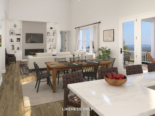 Dining room, Fireplace, Interior, Living room, Wood Texture Flooring