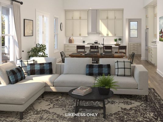 Dining room, Interior, Kitchen, Living room, Recessed Lighting, Wood Texture Flooring