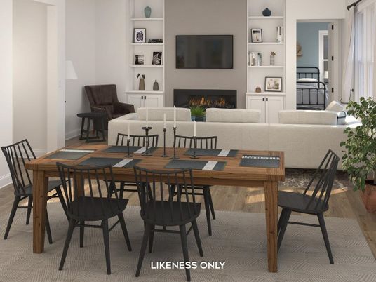 Dining room, Fireplace, Interior, Living room, Wood Texture Flooring