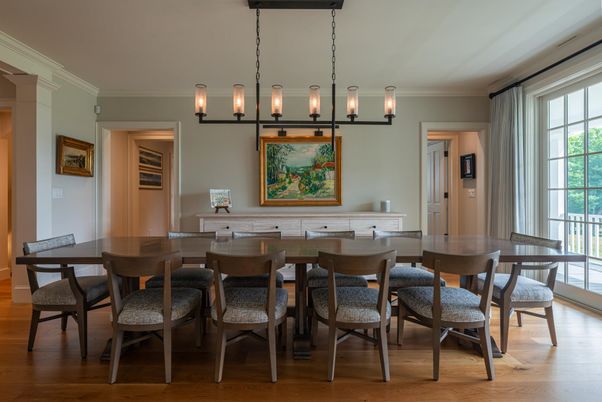 Dining room, Interior, Pendant Lights, Wood Texture Flooring