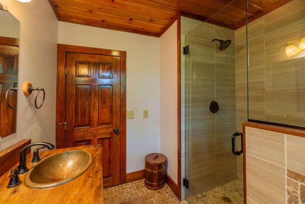 Bathroom, Glass Shower, Interior, Wooden Ceilings