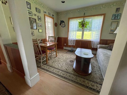 Dining room, Interior, Living room, Recessed Lighting, Wood Texture Flooring