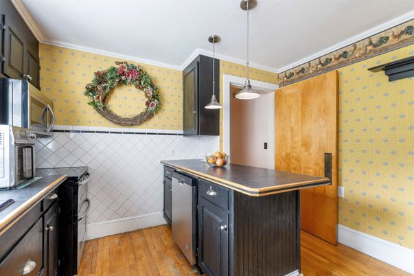 Interior, Kitchen, Pendant Lights, Stainless Steel Appliances, Wood Texture Flooring