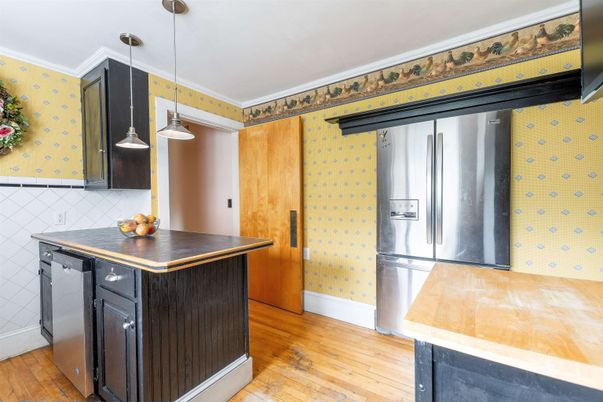 Interior, Kitchen, Pendant Lights, Stainless Steel Appliances, Wood Texture Flooring