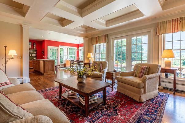 Dining room, Interior, Living room, Recessed Lighting, Wood Texture Flooring