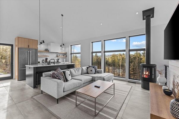 Fireplace, Interior, Kitchen, Living room, Pendant Lights, Recessed Lighting