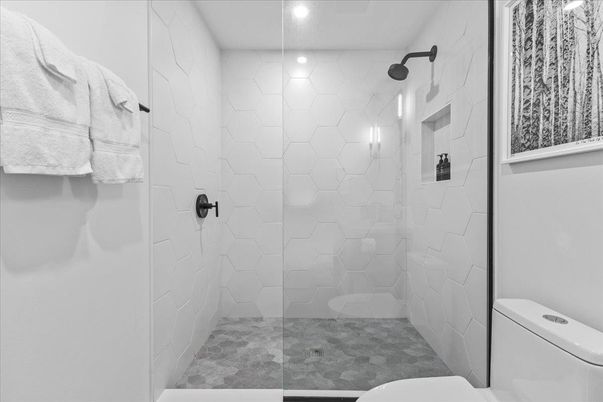 Bathroom, Glass Shower, Interior, Recessed Lighting