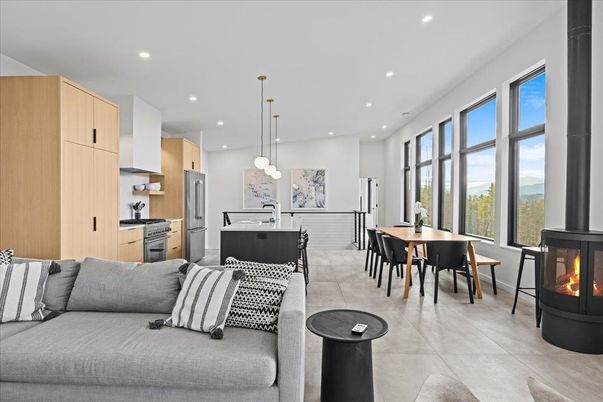 Dining room, Fireplace, Interior, Kitchen, Living room, Pendant Lights, Recessed Lighting, Stainless Steel Appliances