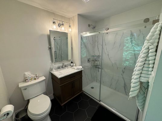 Bathroom, Glass Shower, Interior, Marble Walls