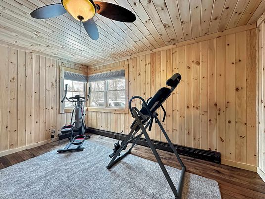 Fitness Equipment, Interior, Wooden Ceilings, Wood Texture Flooring, Wooden Walls