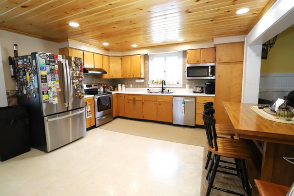 Interior, Kitchen, Recessed Lighting, Stainless Steel Appliances, Wooden Ceilings